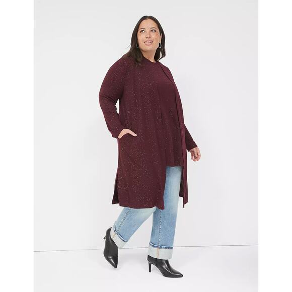 NWT Lane Bryant | Burgundy Open-Front Glitter Duster | Size 18/20 - Picture 1 of 8